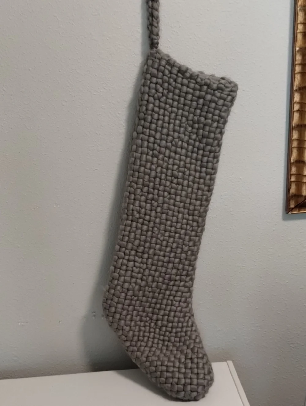 Crate&Barrel Gray Woven Holiday Stocking